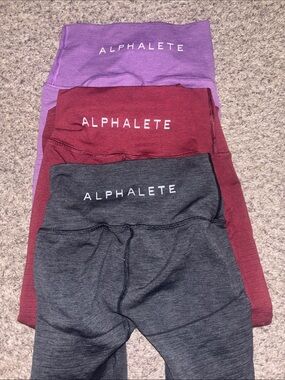 Alphalete 3-Pack High-Waist Leggings in Purple, Burgundy & Charcoal